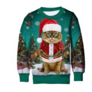 Festive Cat Christmas Sweater - Green